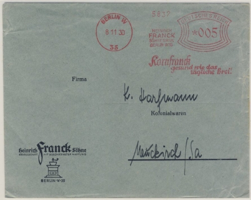 DR - Berlin W35, 5 Pfg. AFS "Kornfranck", Drucksbrief n. Neukirch 1930