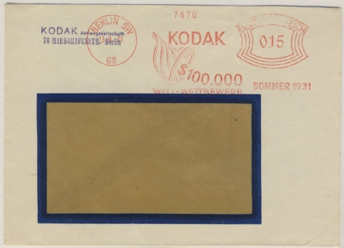 DR - Berlin SW68, 15 Pfg. AFS "KODAK $100.000 Welt-Wettbewerb", Brief 1931