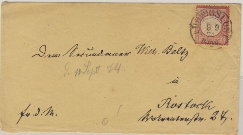DR - 1 Gr. gr. Brustschild, Brief K2 Ludwigslust - Rostock 1874