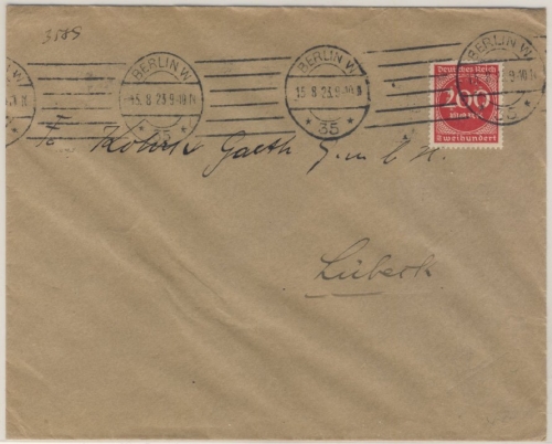 DR-Infla - 200 Mk. (Perfin), Drucksachenbrief Berlin W35 - Lübeck 1923