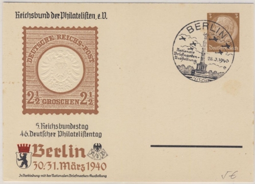 DR - 46. Dt. Philatelistentag/5. Reichsbundestag 1940 3 Pfg Privat-GA SST Berlin