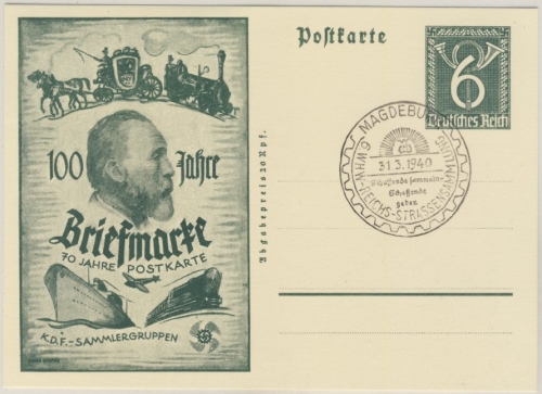 DR - 100 Jahre Briefmarke 6 Pfg. Privat-Sonder-GA + SST Magdeburg 1940