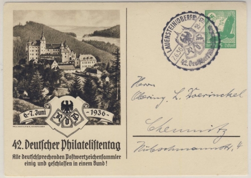 DR - 42. Dt. Philatelistentag 5 Pfg. Privatganzsachenkarte SST Lauenstein 1936