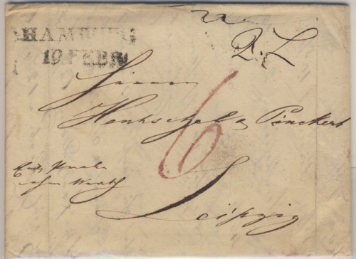 Hamburg/Sachsen - L1 a. "Proben ohne Wert" n. Leipzig 1823, mit Inhalt