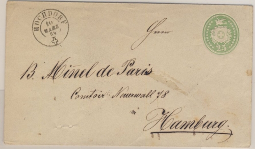 Schweiz/NDP- Hinrichsen-Maschine (Ank.stpl. Hamburg) a. 25 Rp. Tübli GA