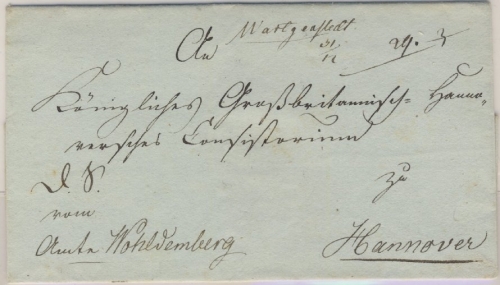 Hannover - Wartjenstedt (Briefsammlung), hds. a. Dienstbrief n. Hannover