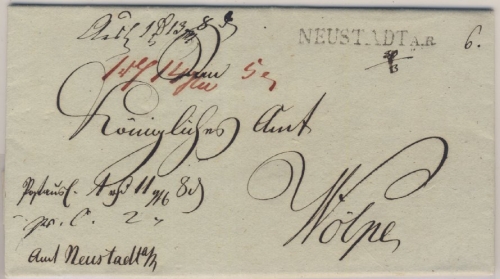 Hannover - Neustadt a.R., L1 a. Auslagenbrief n. Wölpe1828