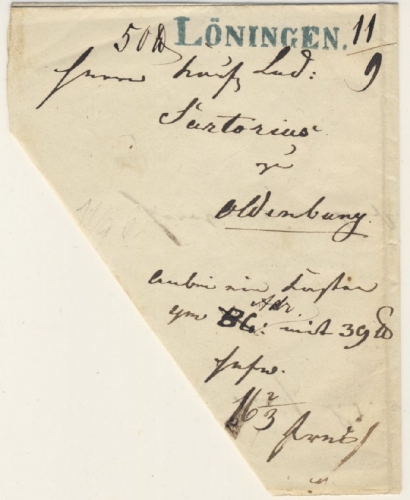 Oldenburg - Löningen, L1 (blau) a. Paketbegleitbrief n. Oldenburg 1852