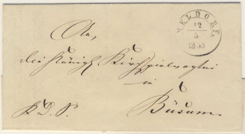 Holstein - Meldorf, K2 a. Dienstbrief n. Büsum 1853, mit Inhalt