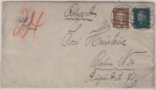 DR - 50 Pfg. Bach u.a., Rohrpost-Ortsbrief Berlin W9, 1929 - ohne Inhalt