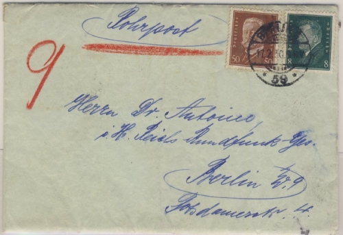 DR - 50 Pfg. Hindenburg u.a., Rohrpost-Ortsbrief Berlin S59, 1930 - ohne Inhalt