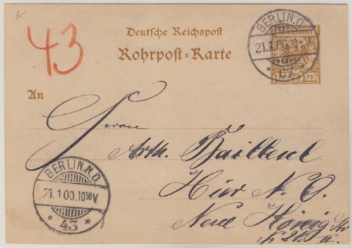 DR - 25 Pfg., Krone/Adler Rohrpost-GA-Karte, Berlin O67, 1900