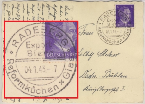 DR - Radeberg Export-Bier Reformküchen Glas Handwerbestpl. Karte n. Dresden 1943