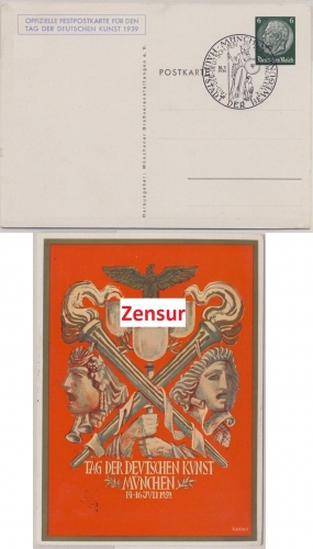 DR - Tag der Deutschen Kunst München 1939, 6 Pfg. Privat-GA + SST