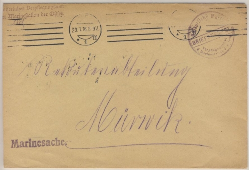 DR - Kais. Verpflegungsamt d. Marinestation d. Ostsee Marinesache Kiel 1916 n.