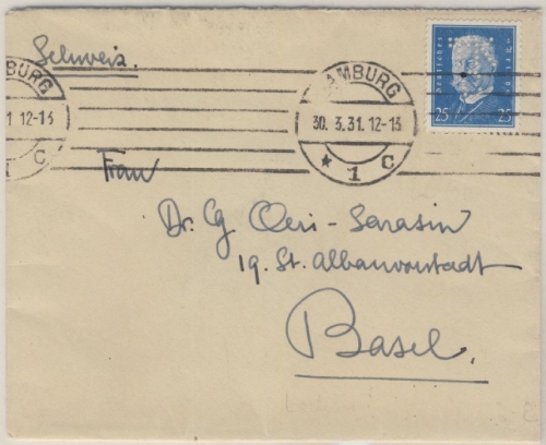 DR - 25 Pfg. Hindenburg Perfin TKC, Brief i.d. SCHWEIZ, Hamburg - Basel 1931
