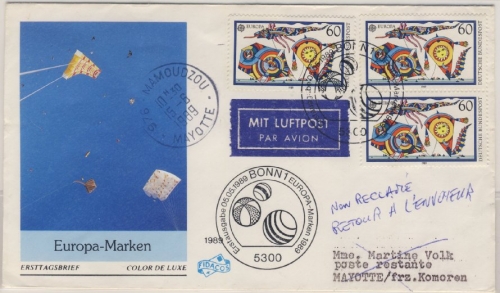 BRD - Europa (Kinderspiele) 1989, 3x60 Pfg. a. FDC n. Franz. Komoren