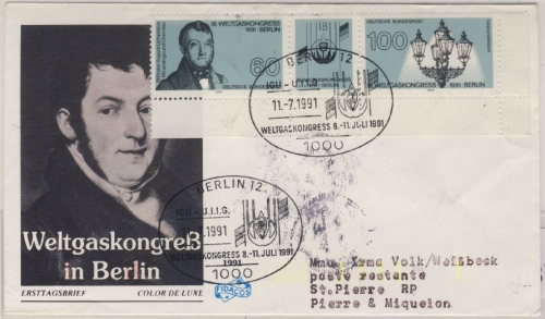 BRD - Weltgaskongreß 1991, Zusdrck. a. Schmuck-FDC n. St. Pierre et Miquelon