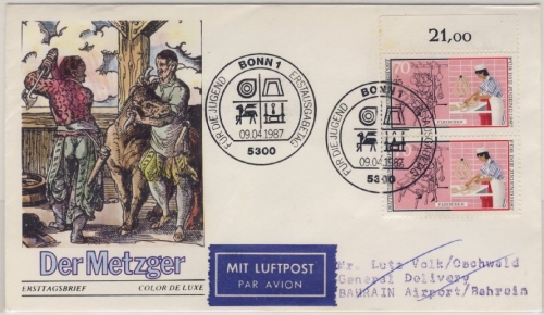 BRD - Jugend (Handwerker) 1987, 2x70 Pfg. a. Schmuck-FDC n. Reunion