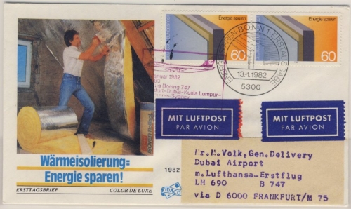 BRD - Energiesparen 1982, 2x60 Pfg. a. Schmuck-FDC n. Dubai