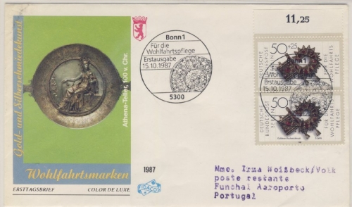 Berlin - Wohlfahrt (Silber- u. Goldschmiedekunst) 1987, 2x50 Pfg. a. Schmuck-FDC