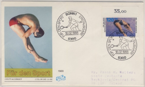 BRD - 120 Pfg. Sporthilfe 1988, Schmuck-FDC n. Island, ESST Bonn