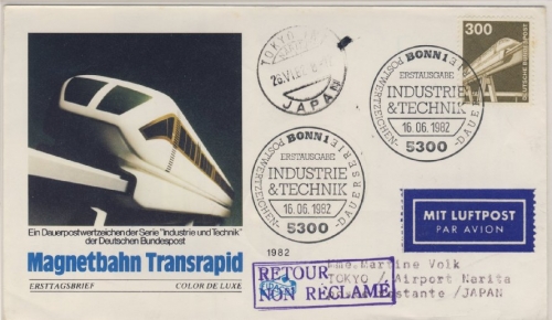 BRD - 300 Pfg. Industrie&Technik 1982, Schmuck-FDC n. Japan, ESST Bonn