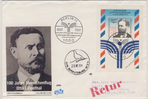 BRD - Lilienthal'91 (Ausstellung), Schmuck-FDC n. Norwegen - ESST Berlin