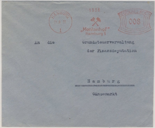 DR - Hamburg 1, 8 Pfg. AFS "Montanhof", Ortsbrief 1933 - ohne Inhalt