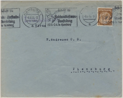 DR - Hamburg 1, 2. Reichsnährstand-Ausst., Masch.werbestpl. a. Drucksachenbrief