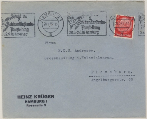 DR - Hamburg 1, 2. Reichsnährstand-Ausst., Masch.werbestpl. a. Brief
