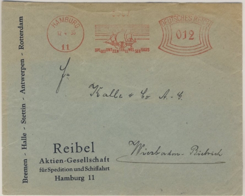 DR - Hamburg 11, 12 Pfg. AFS "Speditionszentrale Welserhaus", Brief n. Wiesbaden