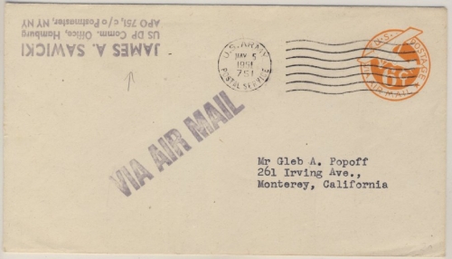 BRD/USA - US-Army/APO 751/Hamburg 6 C. US GA-Umschlag n. Monterey 1951