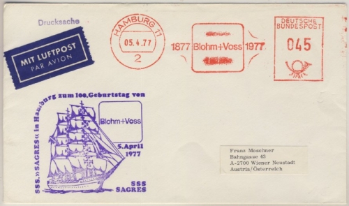 BRD - Hamburg 11, 45 Pfg. AFS "Blohm & Voss", Lupo-Drucks-Brief n. ÖSTERREICH