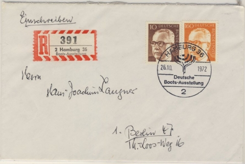 BRD - Hamburg 36, Deutsche Boots-Ausstellung, SST + So.-R-Zettel, Einschreibe-