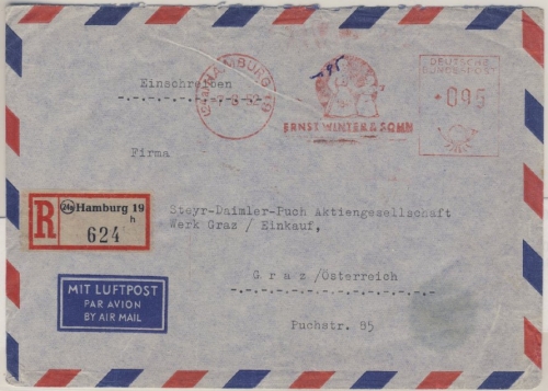 BRD - Hamburg 19, 95 Pfg. AFS "Ernst Winter & Sohn", Lupo-Einschreibebrief n.