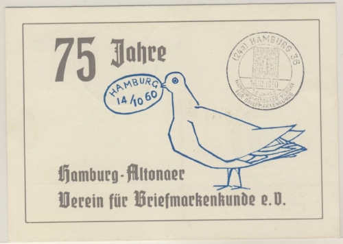 BRD - Hamburg 36, "75 J. Hbg.-Altonaer BSV", Sonderkarte + SST 1960