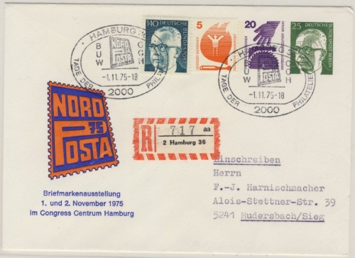 Berlin - Hamburg 36 NORDPOSTA, Privat-GA-Umschlag + Zusatz, Einschreibebrief n.