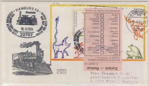 BRD - Hamburg 50, "150 J. Eisenbahn Altona-Kiel", SST a. Schmuckkuvert n.