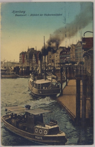 Hamburg - Baumwall, Abfahrt der Hafenrundfahrt - farb. Ansichtskarte, gelaufen
