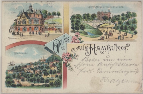 Hamburg - Farbige Mehrbild-Gruss aus-Litho, gelaufen 1897