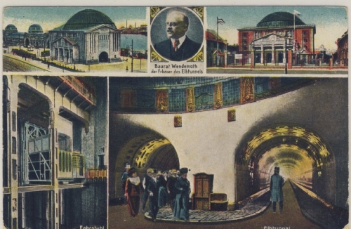 Hamburg - Elbtunnel, farb. Mehrbildkarte, ungelaufen ca. 1911