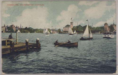 Hamburg - Uhlenhorster Fährhaus, farb. Ansichtskarte, gel. n 1908 n. Frankreich