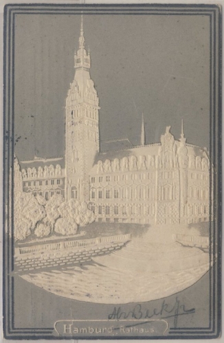 Hamburg - Rathaus, Prägekarte, gelaufen 1906 n. Holland