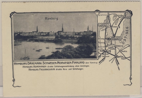 Hamburg - Deutsche Eisenbahnen, Werbekarte (Fahrten n. Skandinavien), ungelaufen