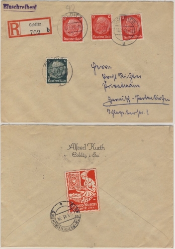 DR - 3x12+6 Pfg. Hindenburg, Einschreibebrief Colditz - Garmisch 1941
