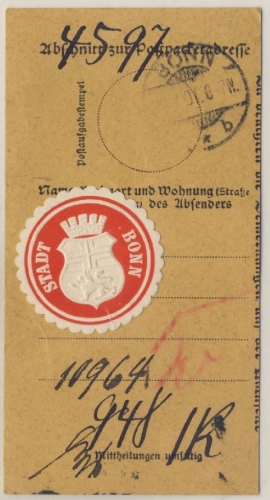 DR - Stadt Bonn, Papiersiegel a. Paketabschnitt 1901