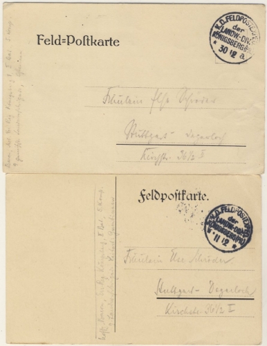 DR - K.D.Feldpostexped. der Landw.-Div. Königsberg (Pr.) 2 Feldpostkarten 1914