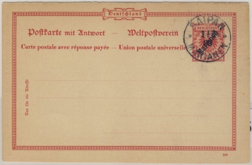 Marianen - 10 Pfg. Krone/Adler Überdruck-GA-Karte/Frageteil, Saipan 1900