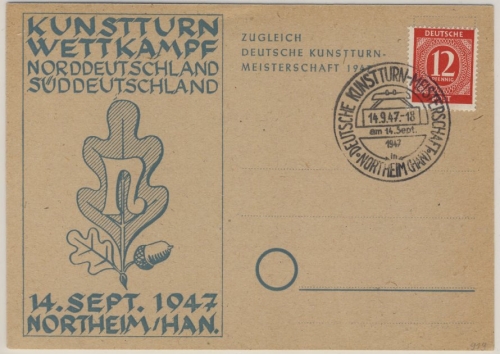 Kontrollrat - Northeim (Han). Kunstturn-Meisterschaft, SST a. Sonderkarte 1947
